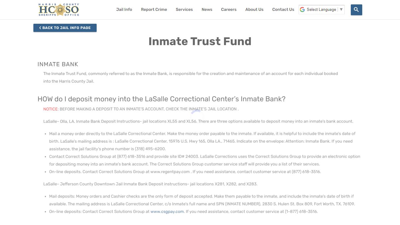 Inmate Trust Fund - Harris County Texas Sheriff's Office